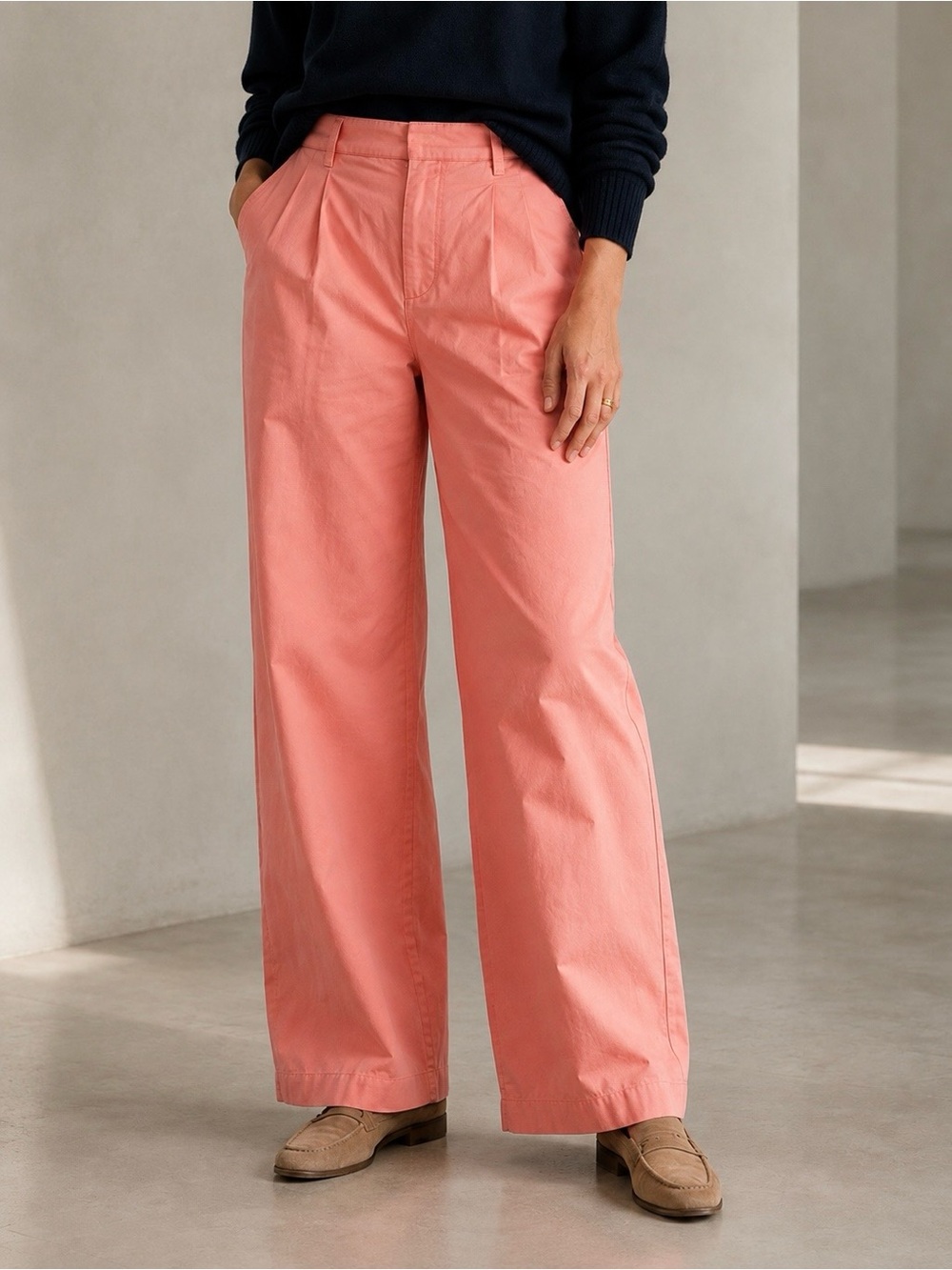 NWT J.Crew Essential Wide Leg Poplin Pants Peony Coral Size 6